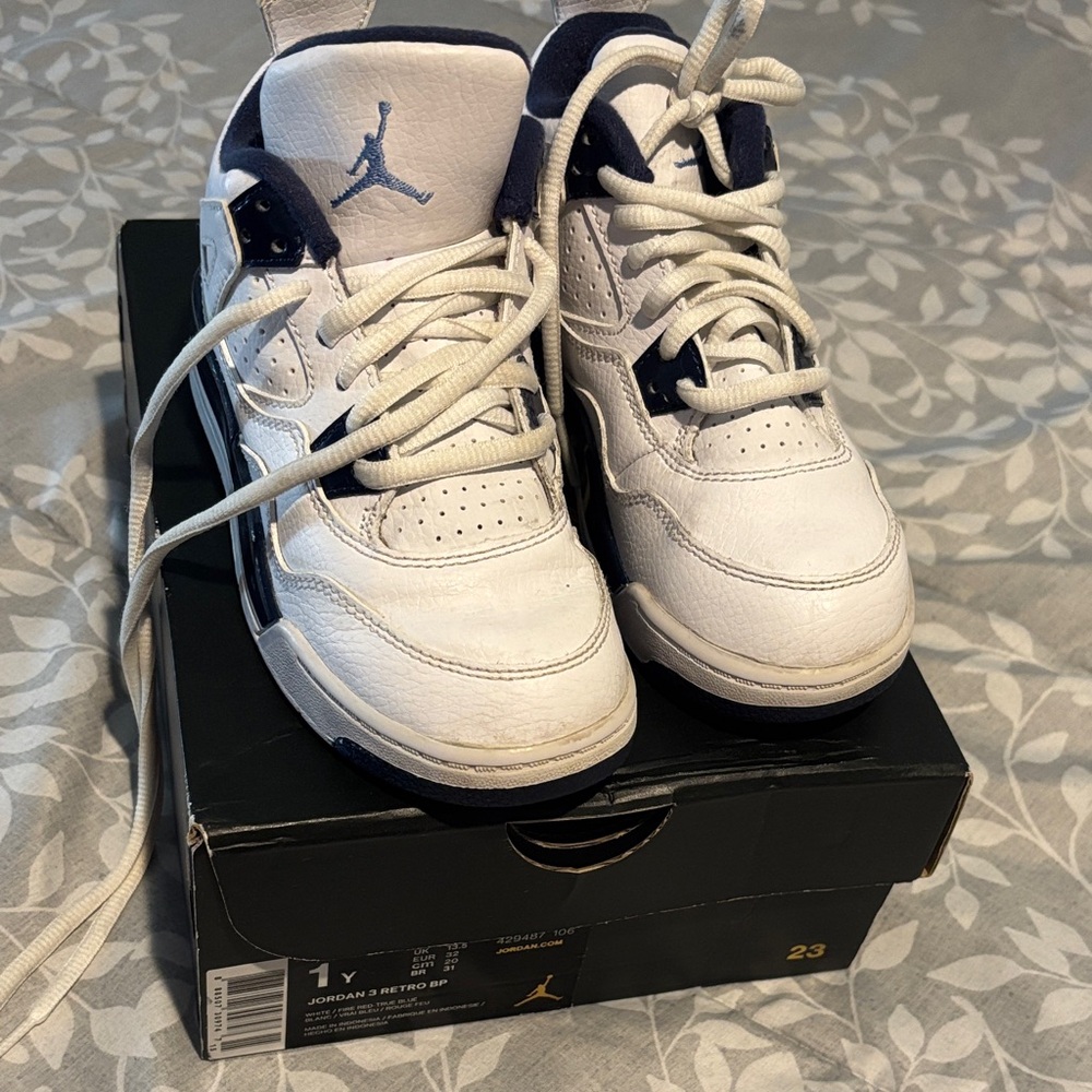 Jordan Kids White and Navy Sneakers